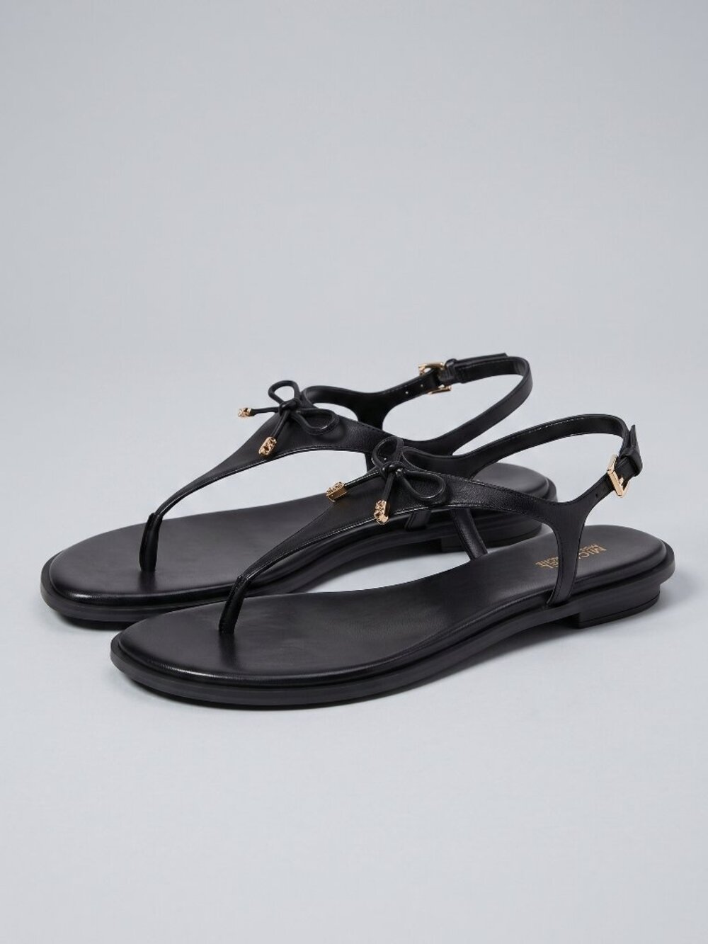 Michael Kors Nori Black Leather Bow Thong Flat Sandals Women's Shoes - Picture 1 of 5
